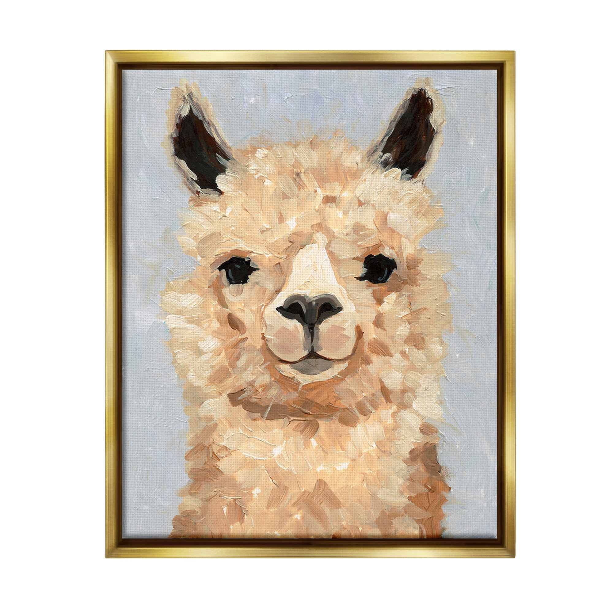 Stupell Industries Fuzzy Alpaca Painting Animals & Insects Painting Gold Floater Framed Canvas Art Print Wall Art, 25 x 31