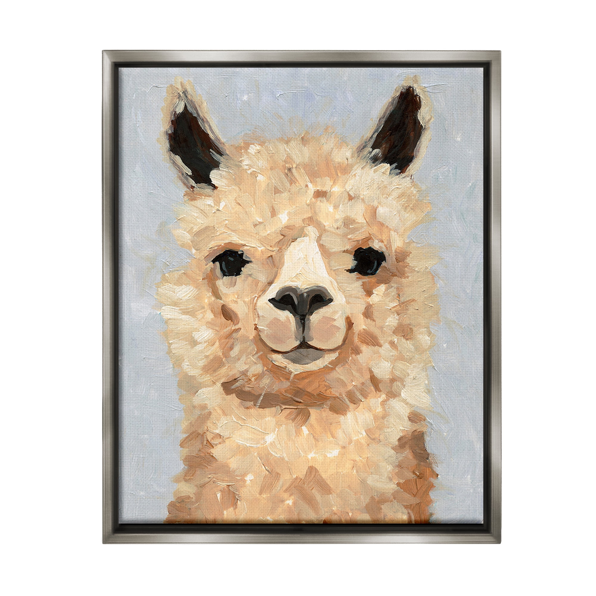 Stupell Industries Fuzzy Alpaca Painting Animals & Insects Painting Gray Floater Framed Canvas Art Print Wall Art, 17 x 21