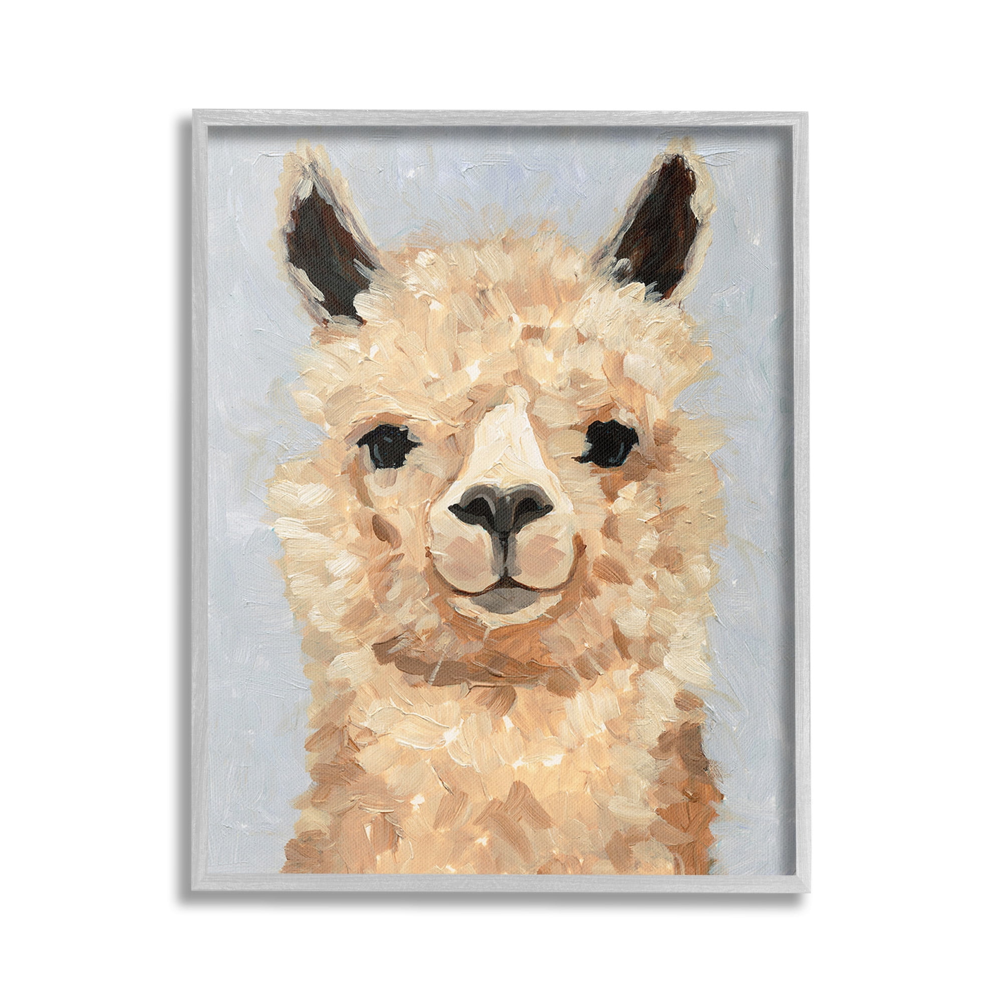 Stupell Industries Fuzzy Alpaca Painting Animals & Insects Painting Gray Framed Art Print Wall Art, 24 x 30