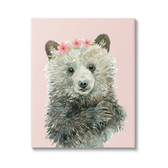 Stupell Industries Fuzzy Bear with Floral Crown Animals & Insects Painting Gallery Wrapped Canvas Art Print Wall Art, 36 x 48