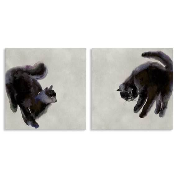 Stupell Industries Fuzzy Black Cats on Beige Animals Painting Wrapped Canvas Art Print Wall Art, 24 x 24, Set of 2