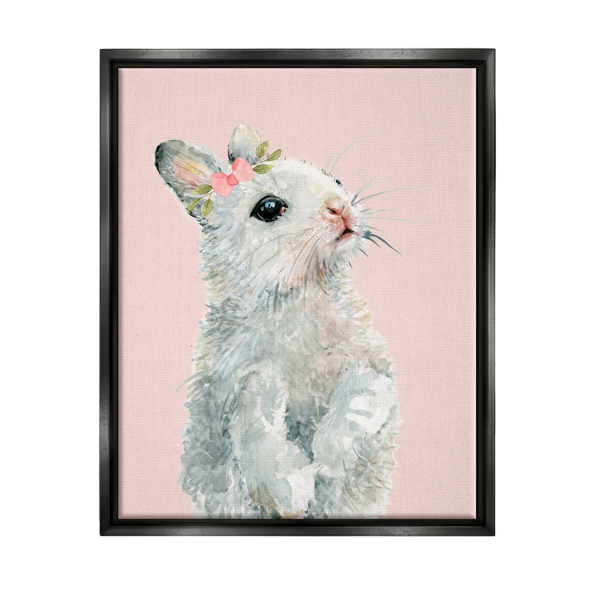 Stupell Industries Fuzzy Bunny on Pink Animals & Insects Painting Black Floater Framed Canvas Art Print Wall Art, 25 x 31
