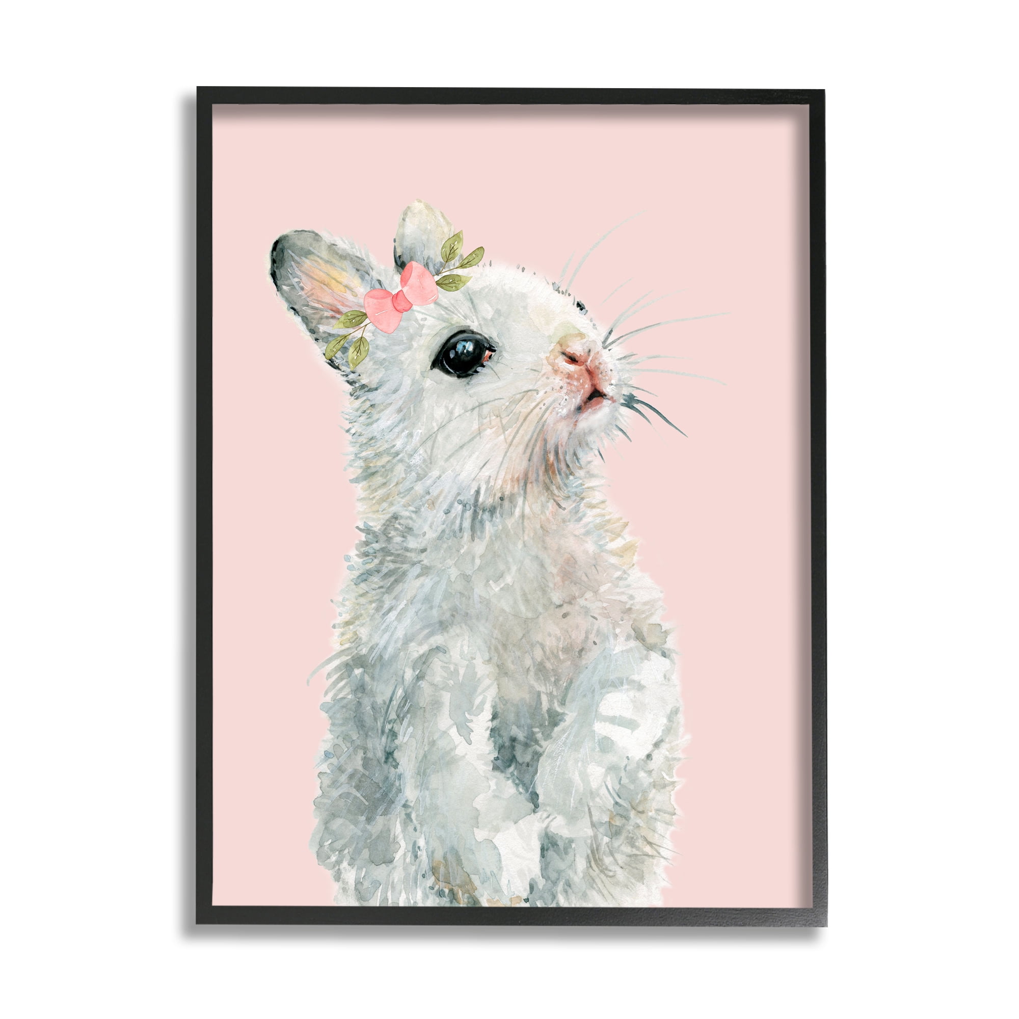Stupell Industries Fuzzy Bunny on Pink Animals & Insects Painting Black Framed Art Print Wall Art, 24 x 30