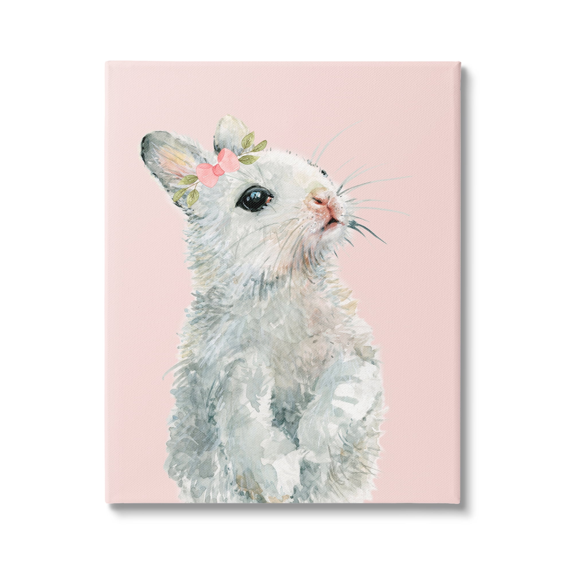 Stupell Industries Fuzzy Bunny on Pink Animals & Insects Painting Gallery Wrapped Canvas Art Print Wall Art, 36 x 48