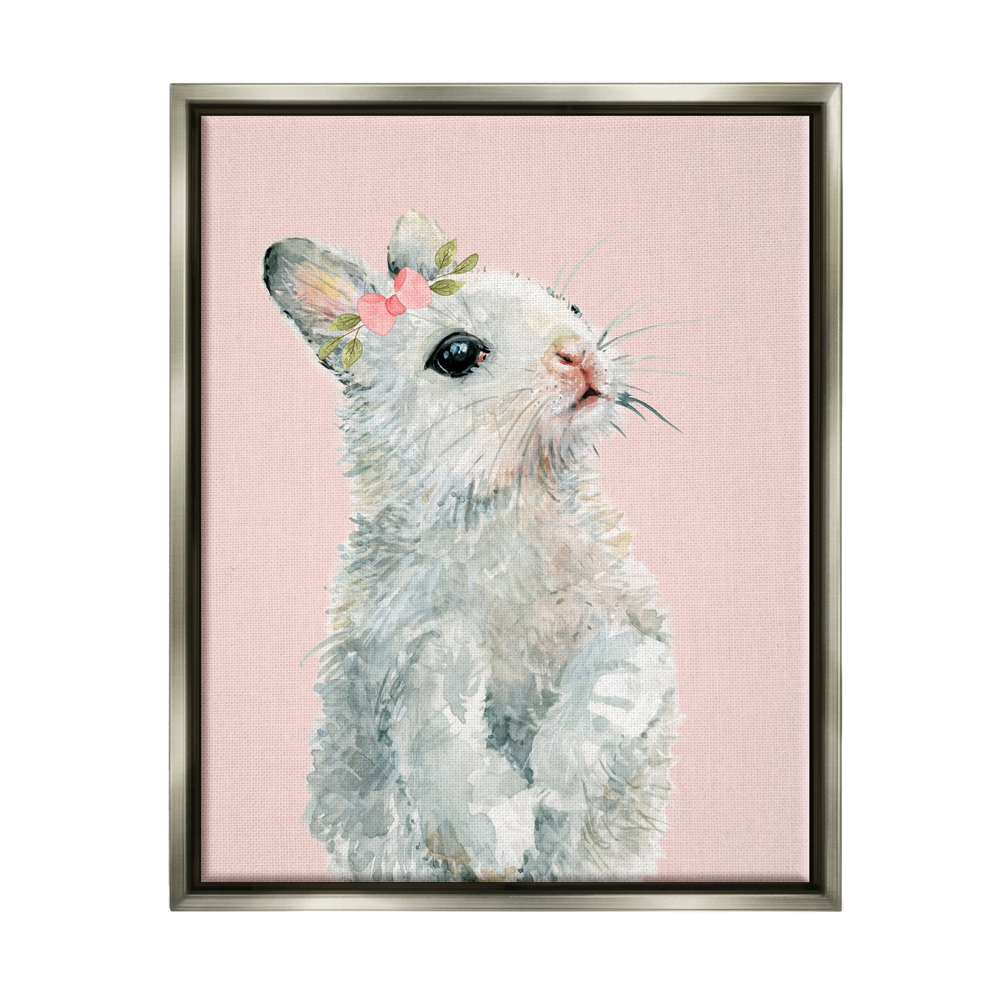 Stupell Industries Fuzzy Bunny on Pink Animals & Insects Painting Gray Floater Framed Canvas Art Print Wall Art, 17 x 21
