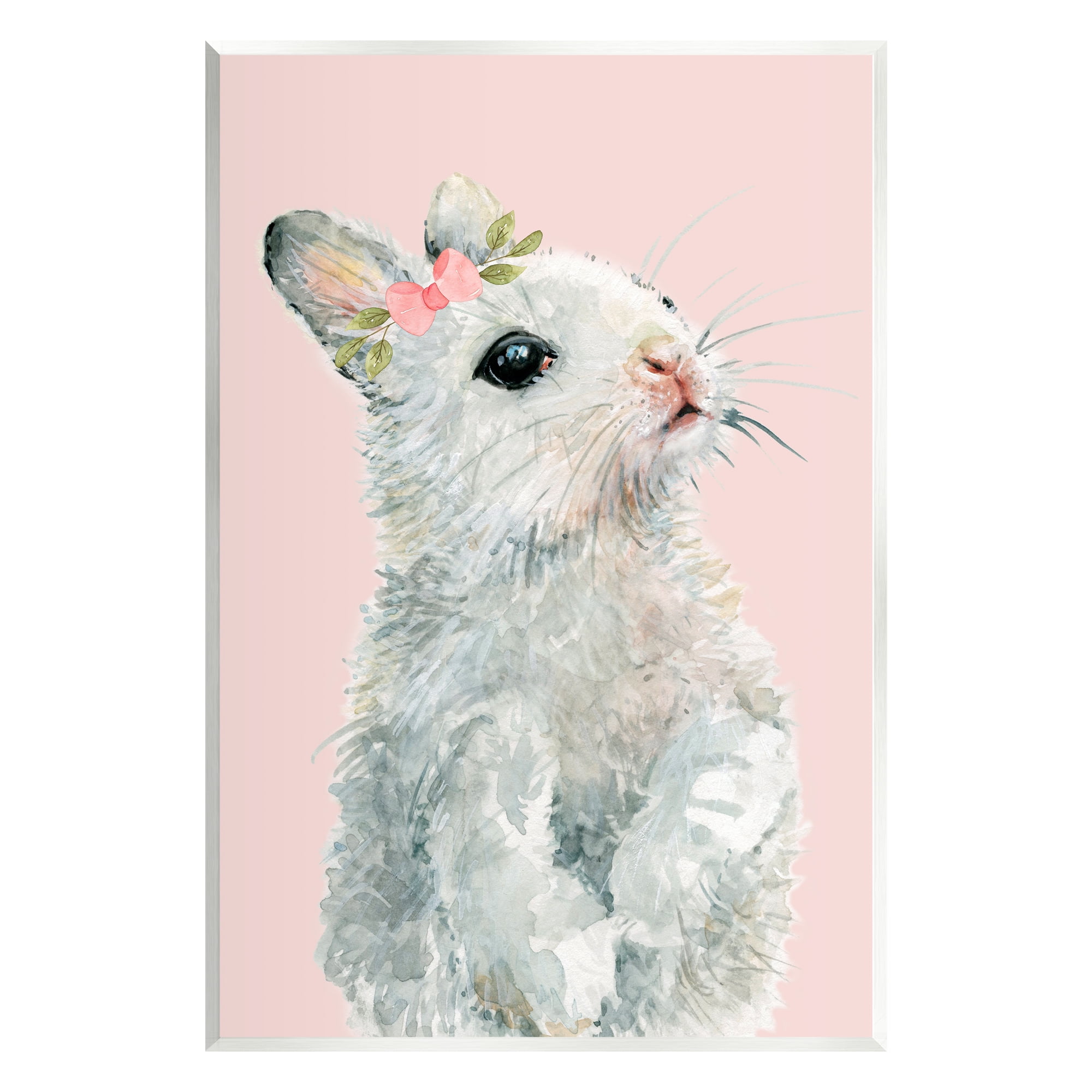 Stupell Industries Fuzzy Bunny on Pink Animals & Insects Painting Unframed Art Print Wall Art, 13 x 19