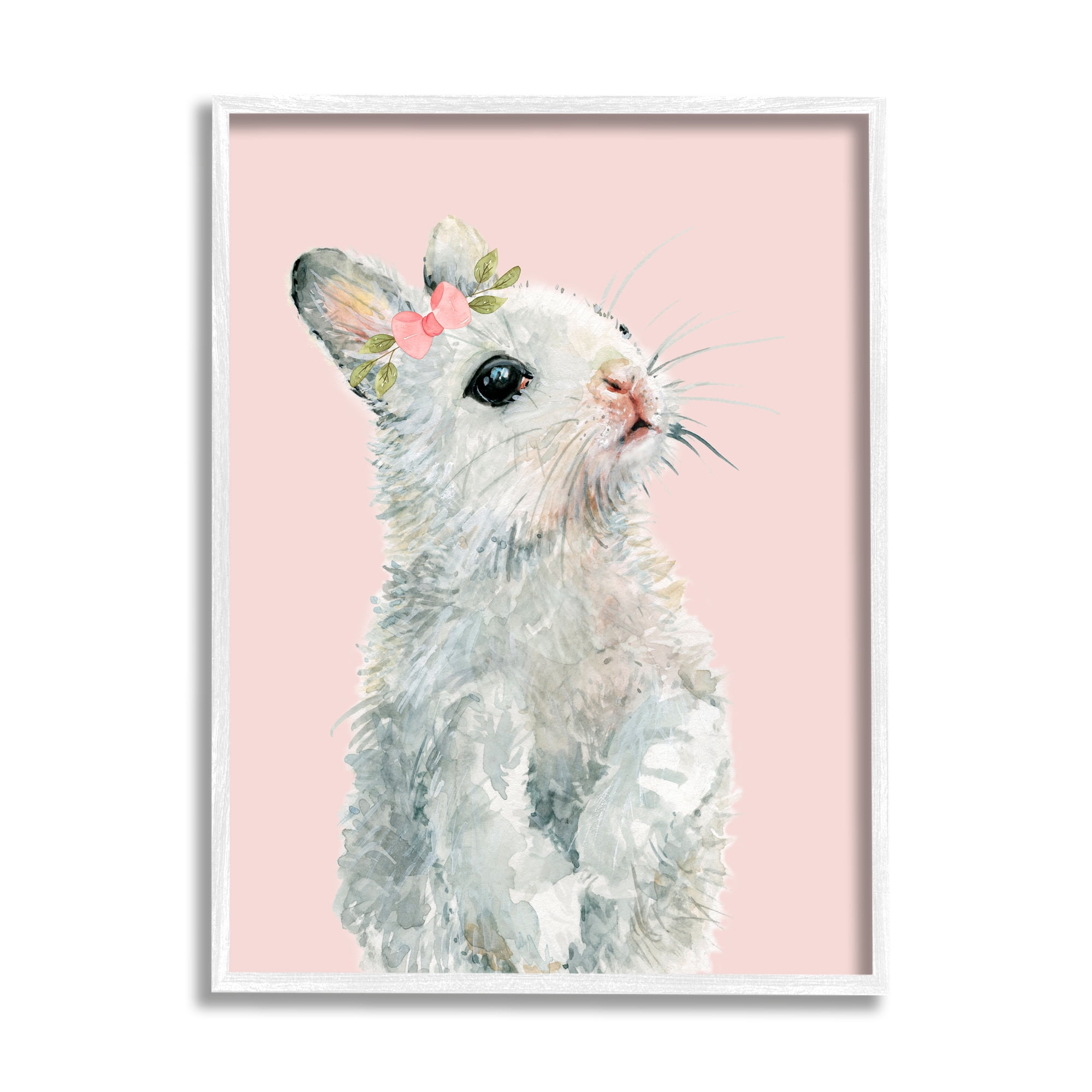 Stupell Industries Fuzzy Bunny on Pink Animals & Insects Painting White Framed Art Print Wall Art, 24 x 30