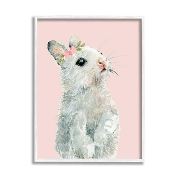 Stupell Industries Fuzzy Bunny on Pink Animals & Insects Painting White Framed Art Print Wall Art, 24 x 30