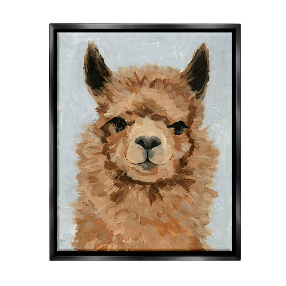 Stupell Industries Fuzzy Llama Painting Animals & Insects Painting Black Floater Framed Canvas Art Print Wall Art, 17 x 21
