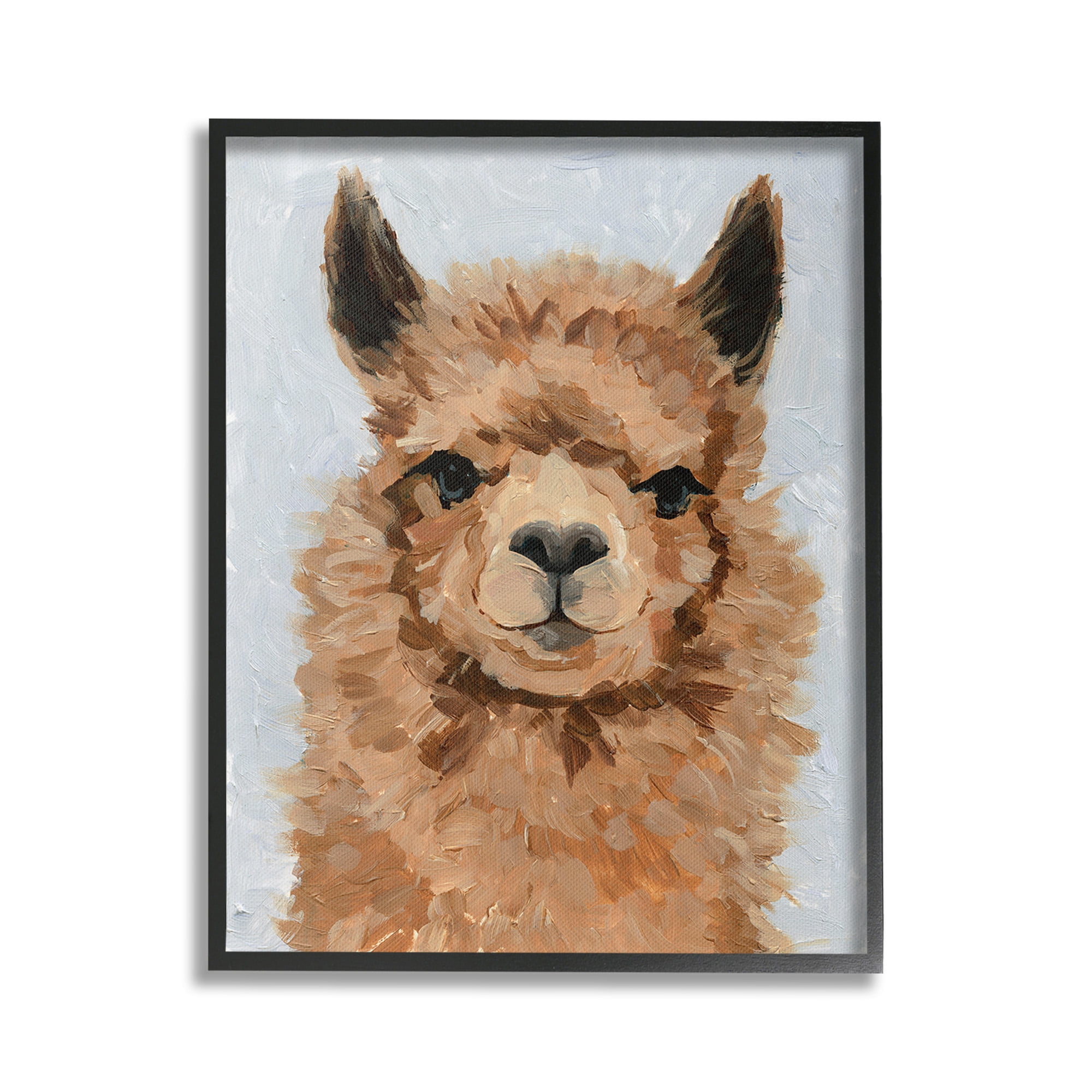 Stupell Industries Fuzzy Llama Painting Animals & Insects Painting Black Framed Art Print Wall Art, 24 x 30