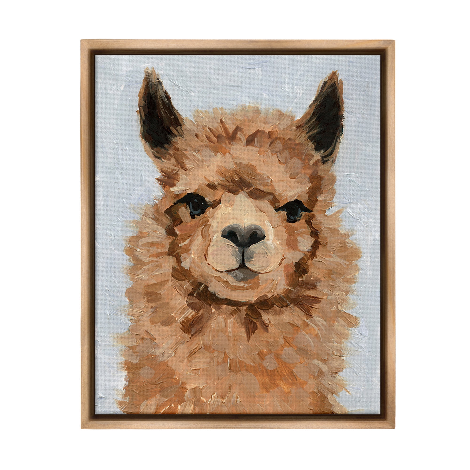Stupell Industries Fuzzy Llama Painting Animals & Insects Painting Brown Floater Framed Canvas Art Print Wall Art, 17 x 21