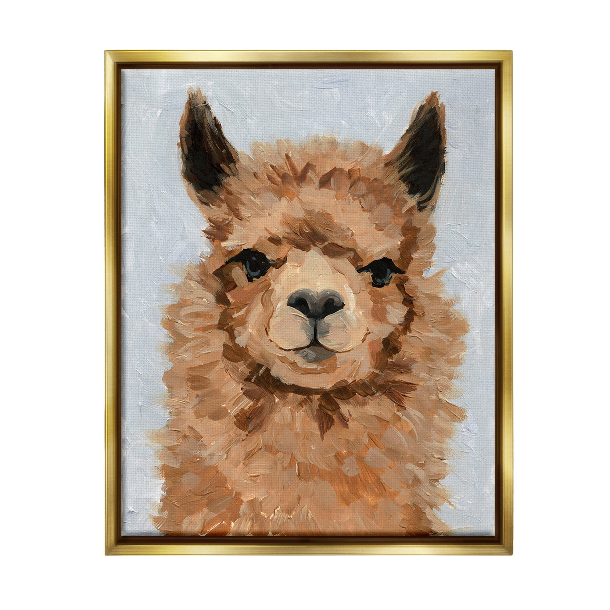 Stupell Industries Fuzzy Llama Painting Animals & Insects Painting Gold Floater Framed Canvas Art Print Wall Art, 17 x 21