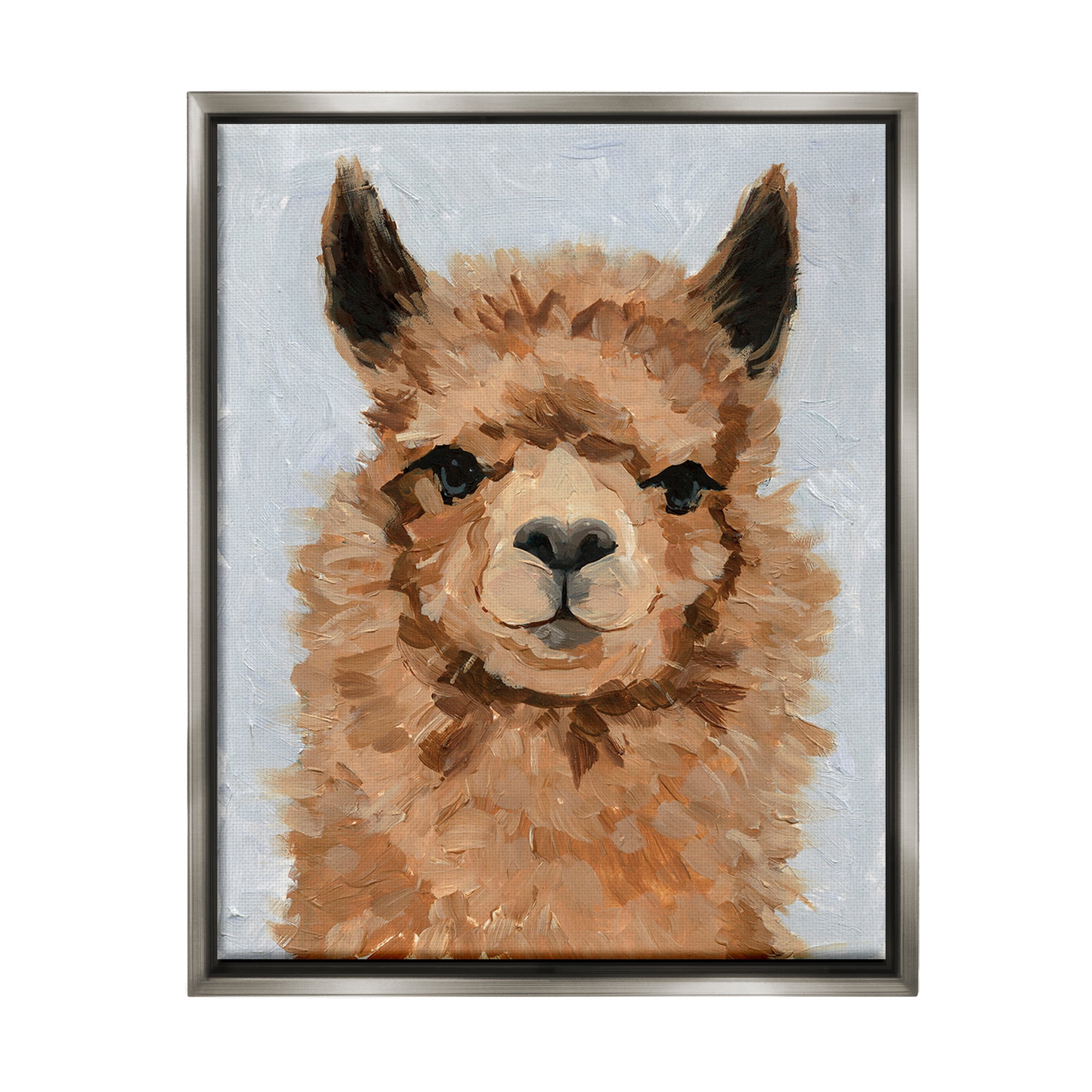 Stupell Industries Fuzzy Llama Painting Animals & Insects Painting Gray Floater Framed Canvas Art Print Wall Art, 25 x 31