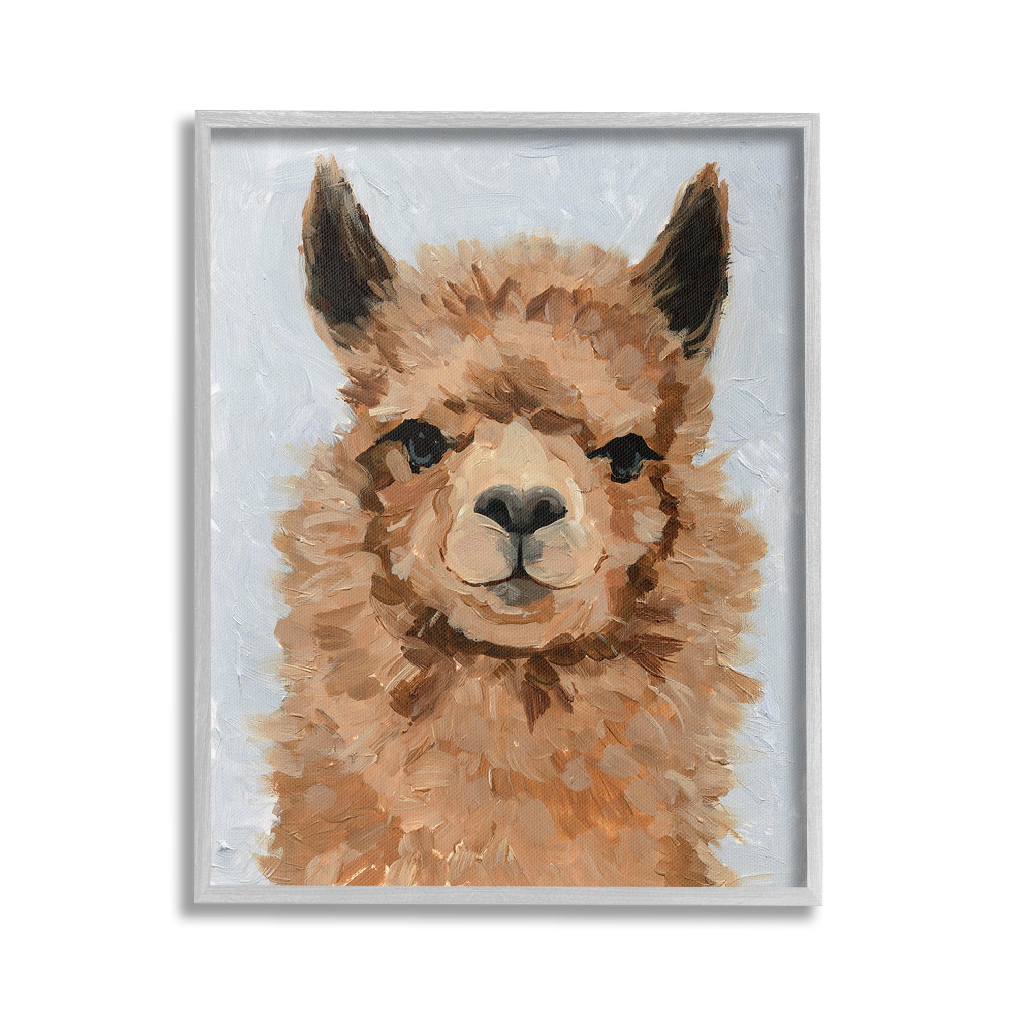 Stupell Industries Fuzzy Llama Painting Animals & Insects Painting Gray Framed Art Print Wall Art, 24 x 30