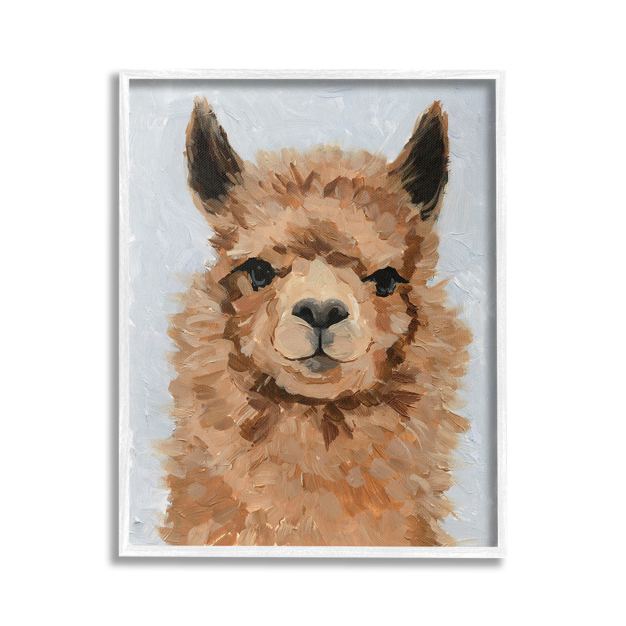 Stupell Industries Fuzzy Llama Painting Animals & Insects Painting White Framed Art Print Wall Art, 24 x 30