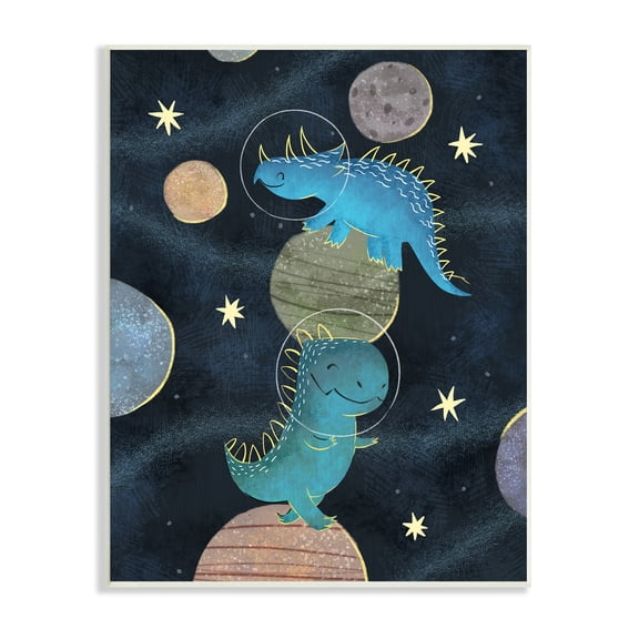 Stupell Industries Galactic Dinosaur Astronauts Outer Space Planets, 10 x 15, Design by Ziwei Li