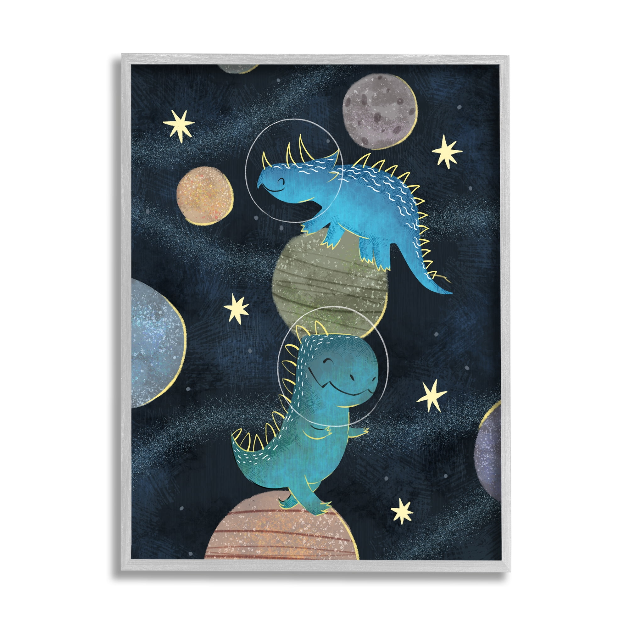 Stupell Industries Galactic Dinosaur Astronauts Outer Space Planets, 11 x 14, Design by Ziwei Li