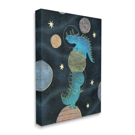 Stupell Industries Galactic Dinosaur Astronauts Outer Space Planets Fairy Tales & Fantasy Painting Gallery Wrapped Canvas Print Wall Art, 24 x 30