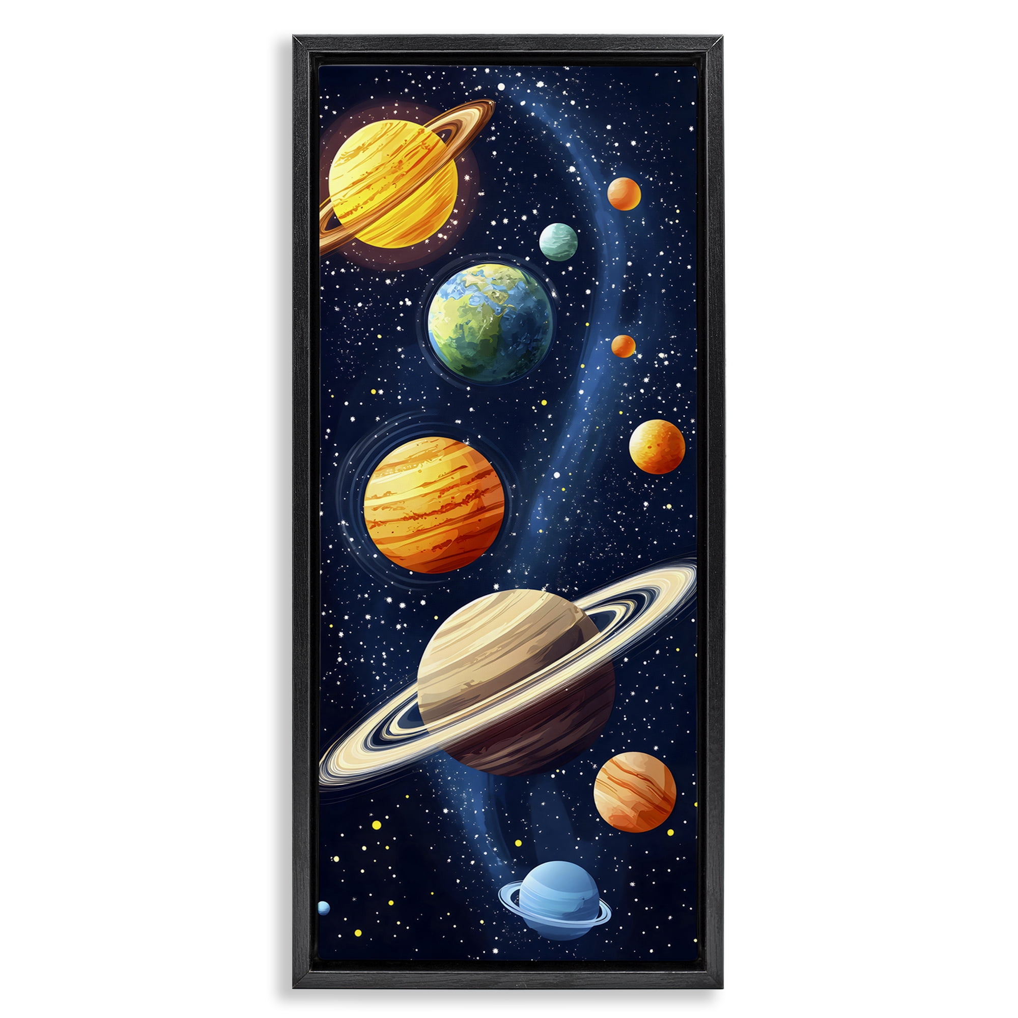 Stupell Industries Galaxy Swirl Planetary Orbit Black Framed Floater Canvas Wall Art, design by Creative Studio