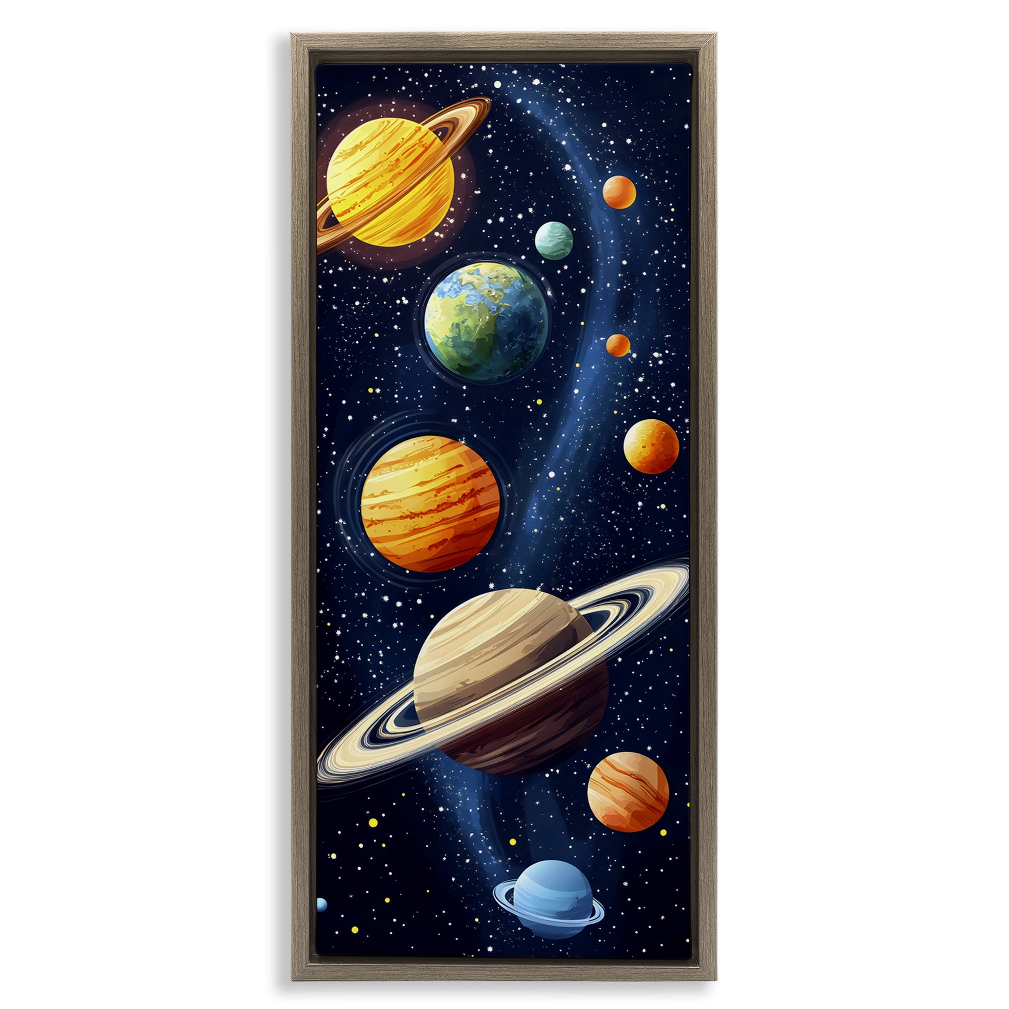 Stupell Industries Galaxy Swirl Planetary Orbit Brown Framed Floater Canvas Wall Art, design by Creative Studio
