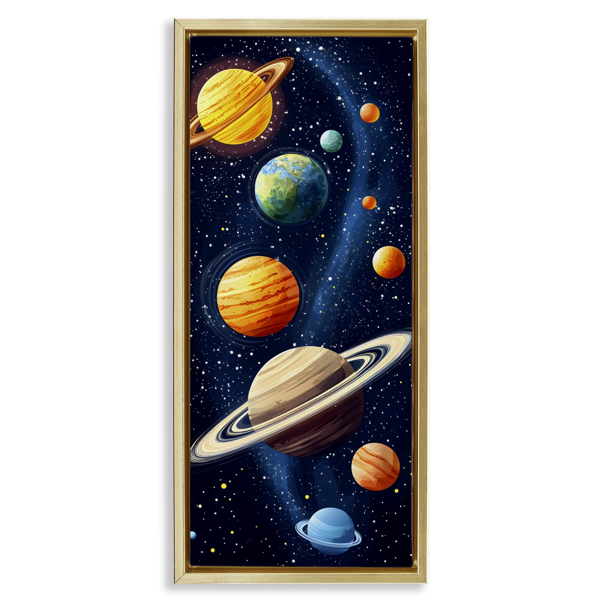 Stupell Industries Galaxy Swirl Planetary Orbit Gold Framed Floater Canvas Wall Art, design by Creative Studio