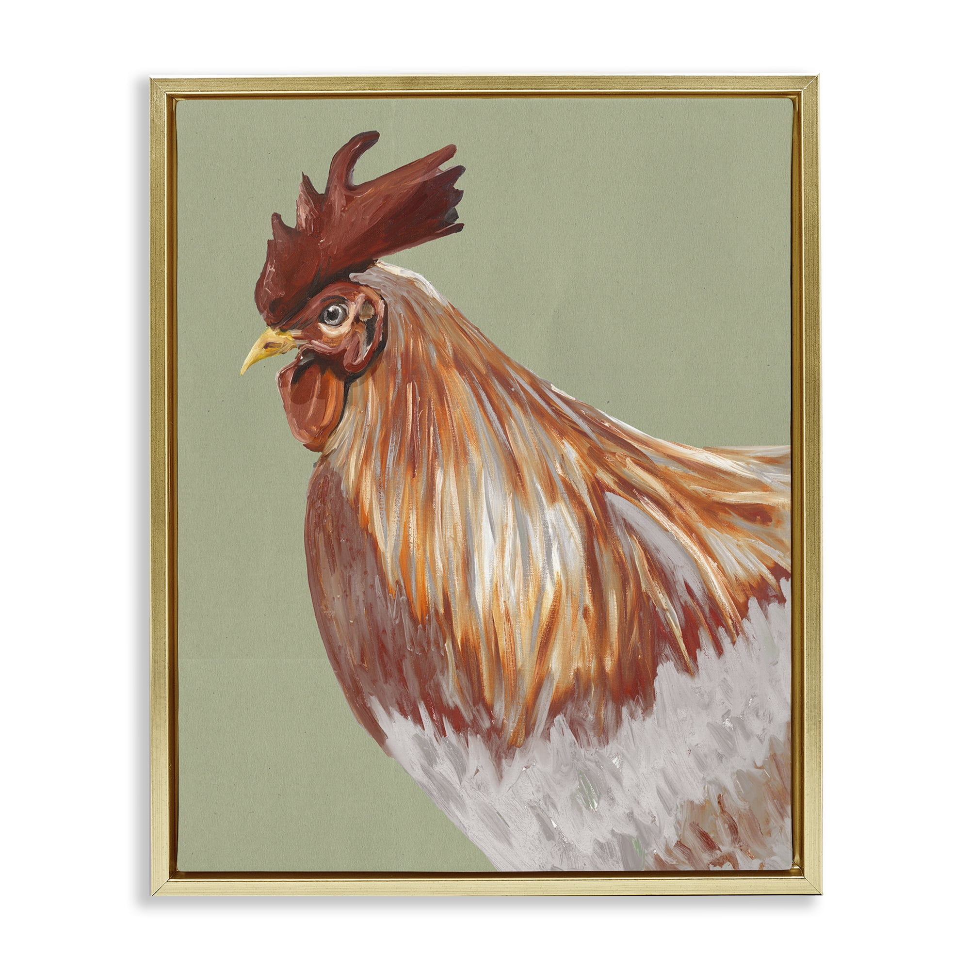 Stupell Industries Gallant Rooster Portrait Gold Framed Floater Canvas Wall Art, design by Andy Beauchamp