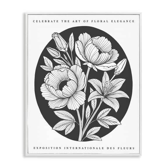 Stupell Industries Gallery Exhibit Flowers Black White Framed Giclee Art design by Lettered and Lined, 30 x 24