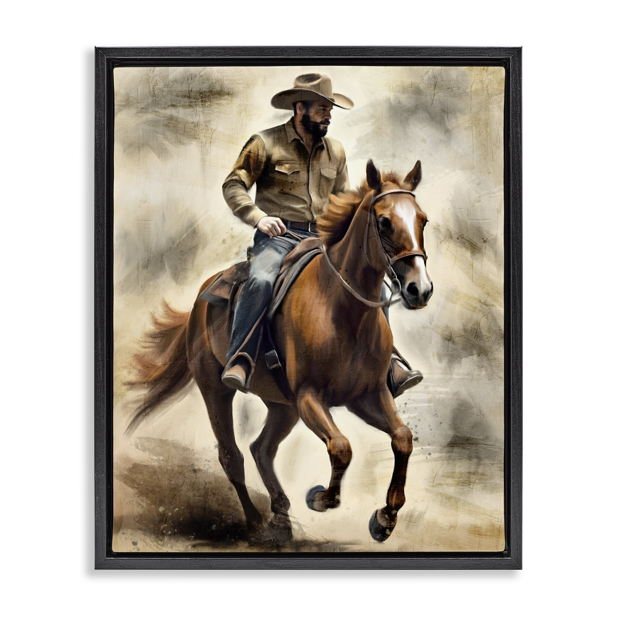 Stupell Industries Gallop Horse & Cowboy Black Framed Floater Canvas Wall Art, design by Kim Allen