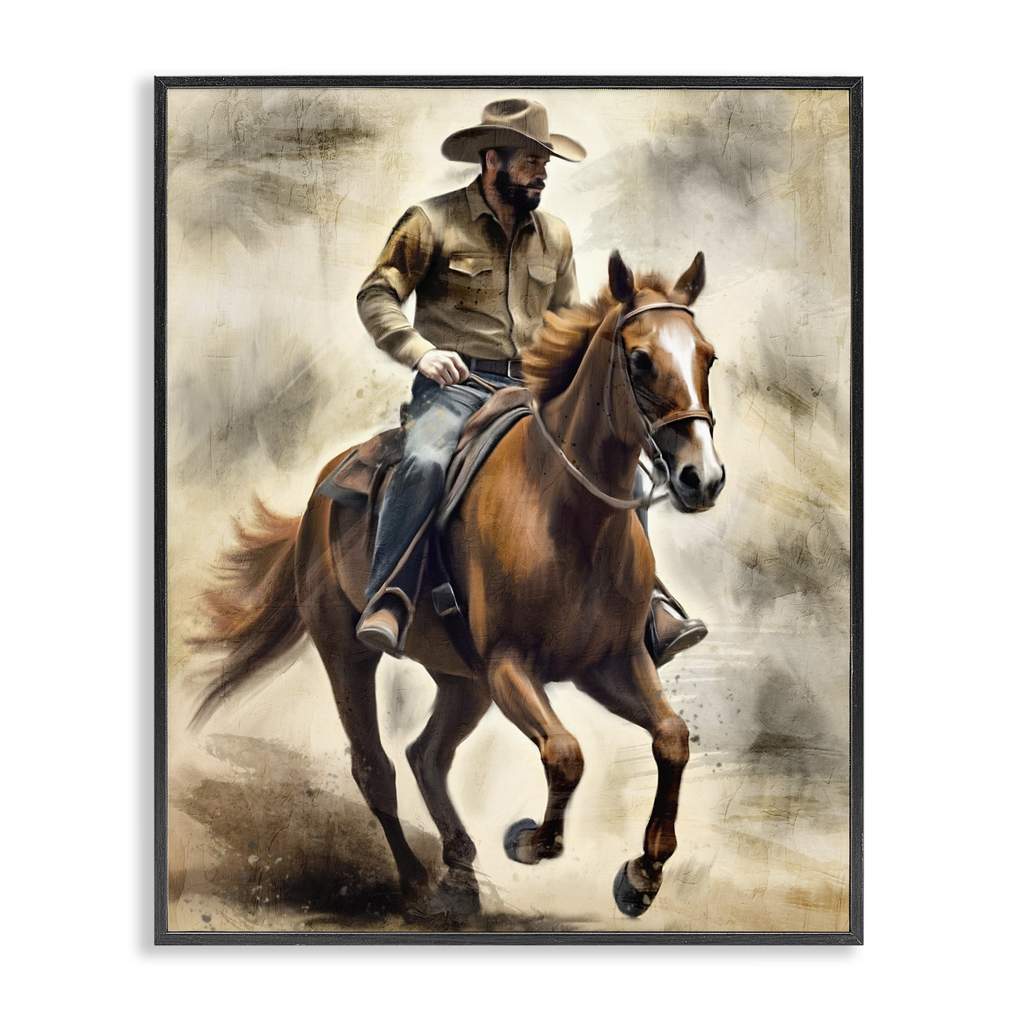 Stupell Industries Gallop Horse & Cowboy Black Framed Giclee Art, design by Kim Allen