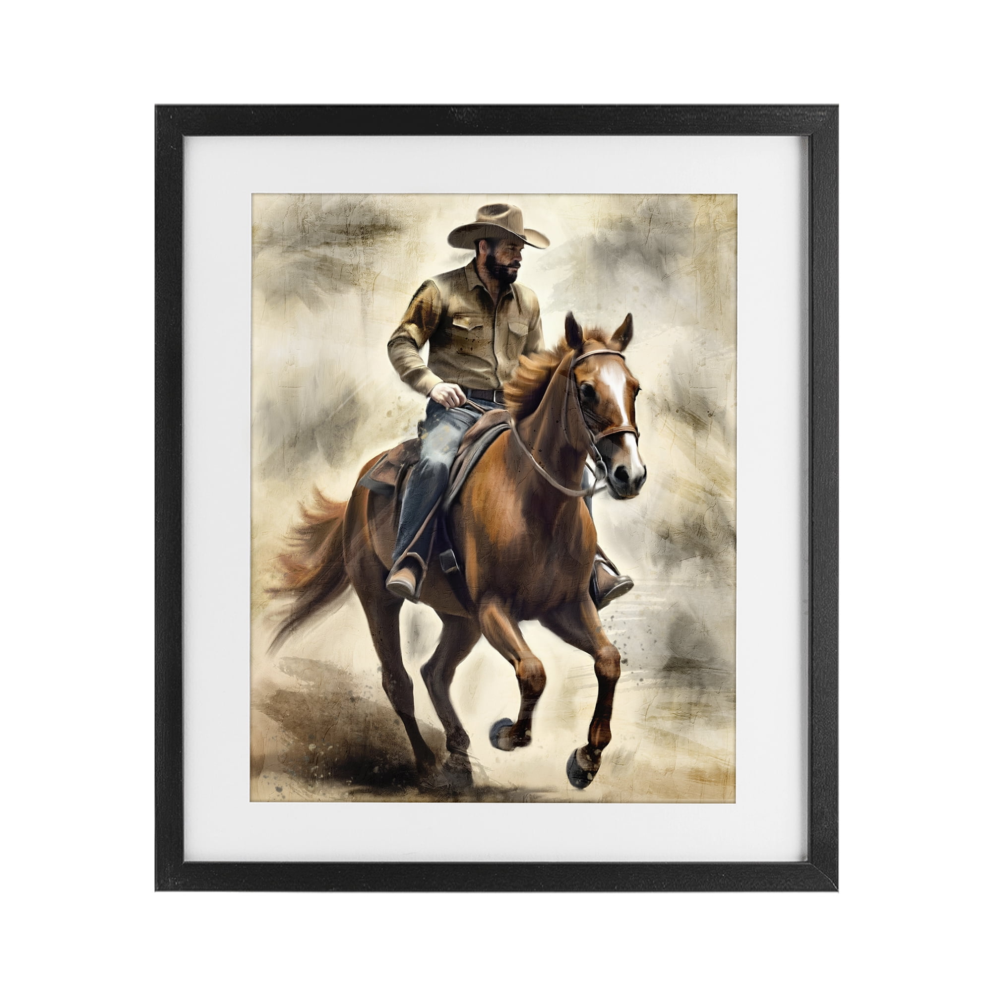 Stupell Industries Gallop Horse & Cowboy Black Framed Print Under Glass, design by Kim Allen