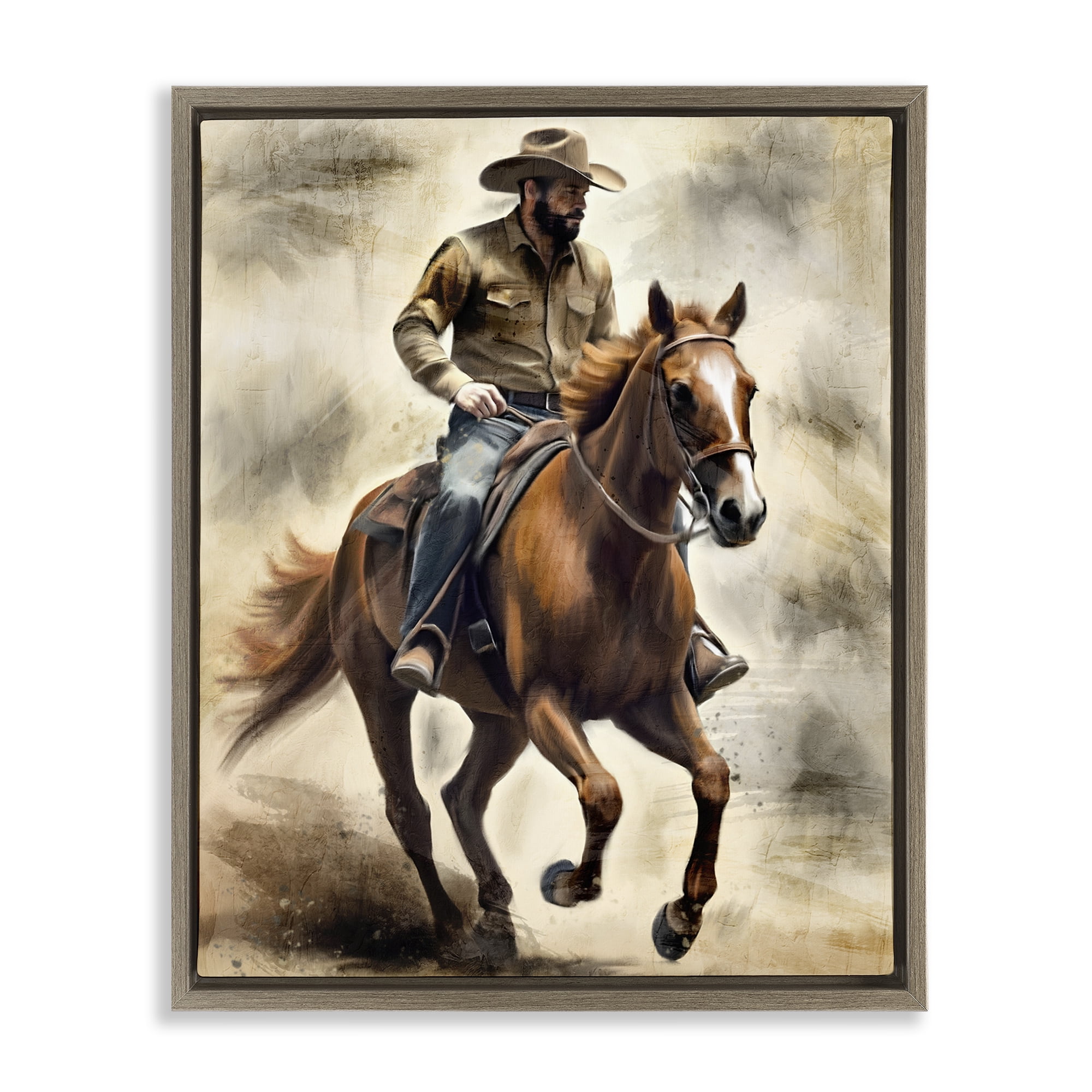 Stupell Industries Gallop Horse & Cowboy Brown Framed Floater Canvas Wall Art, design by Kim Allen