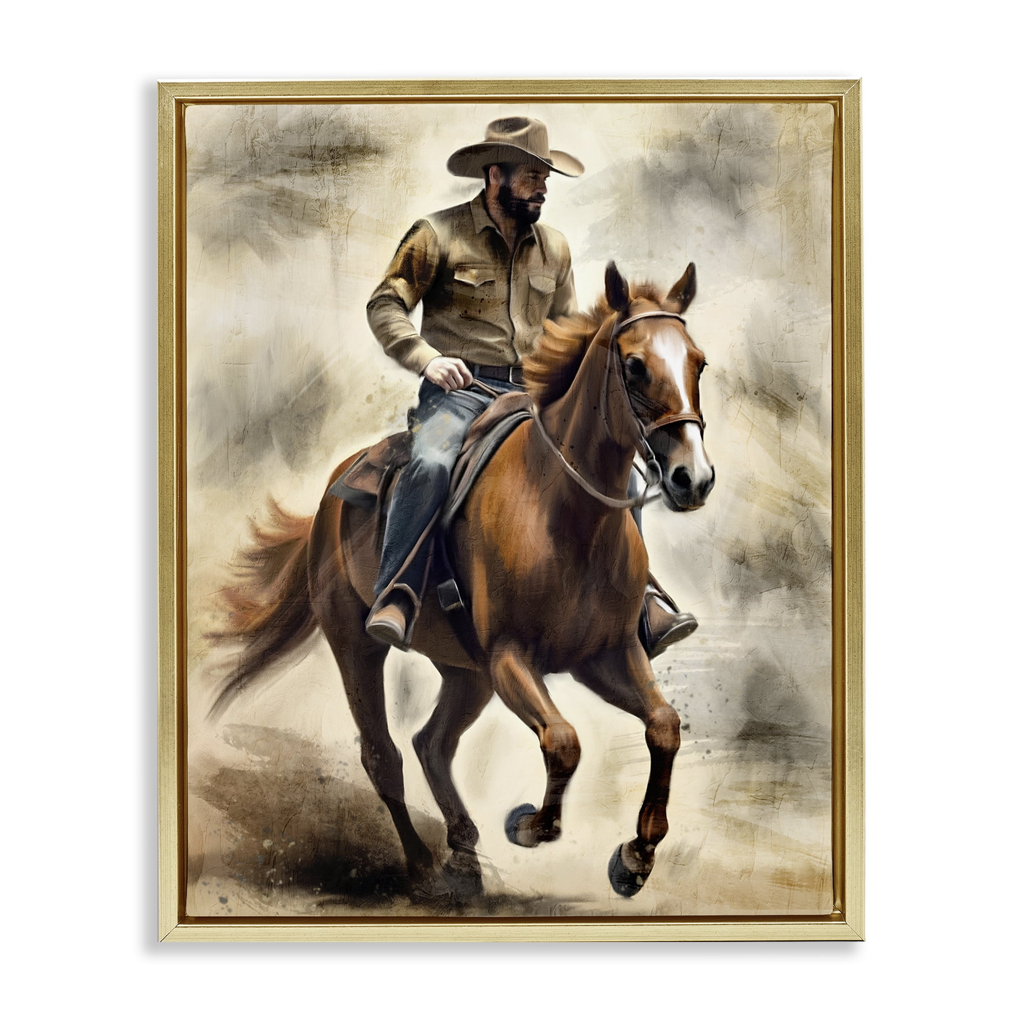 Stupell Industries Gallop Horse & Cowboy Gold Framed Floater Canvas Wall Art, design by Kim Allen
