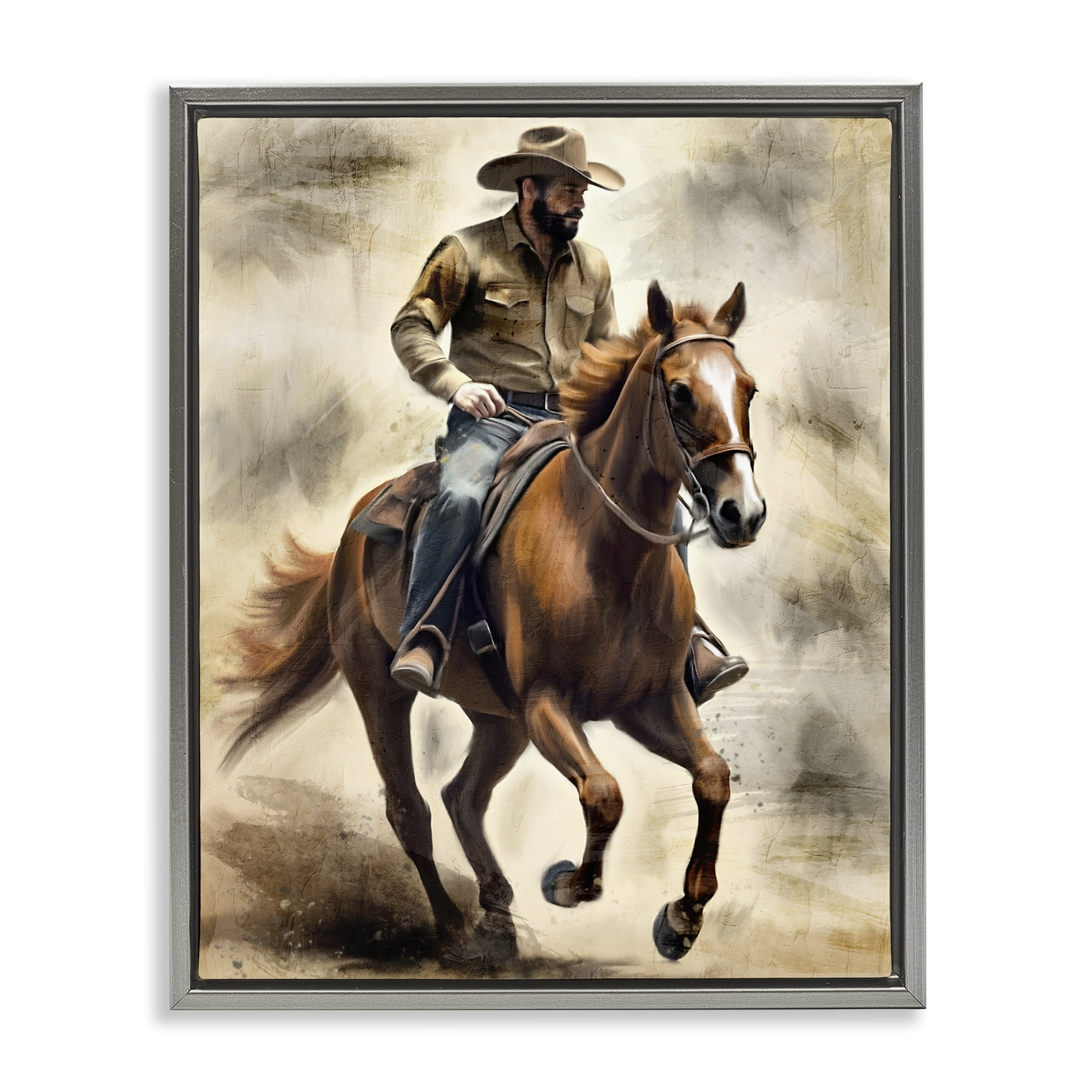 Stupell Industries Gallop Horse & Cowboy Gray Framed Floater Canvas Wall Art, design by Kim Allen