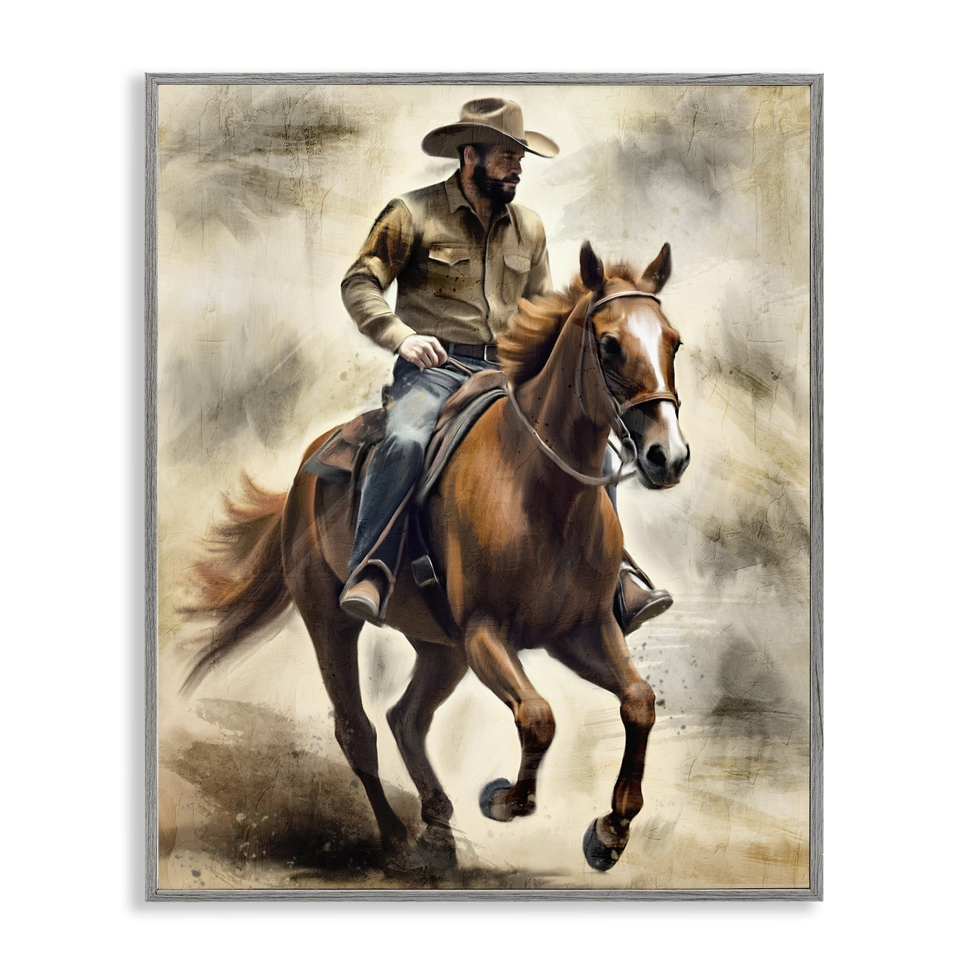 Stupell Industries Gallop Horse & Cowboy Gray Framed Giclee Art, design by Kim Allen