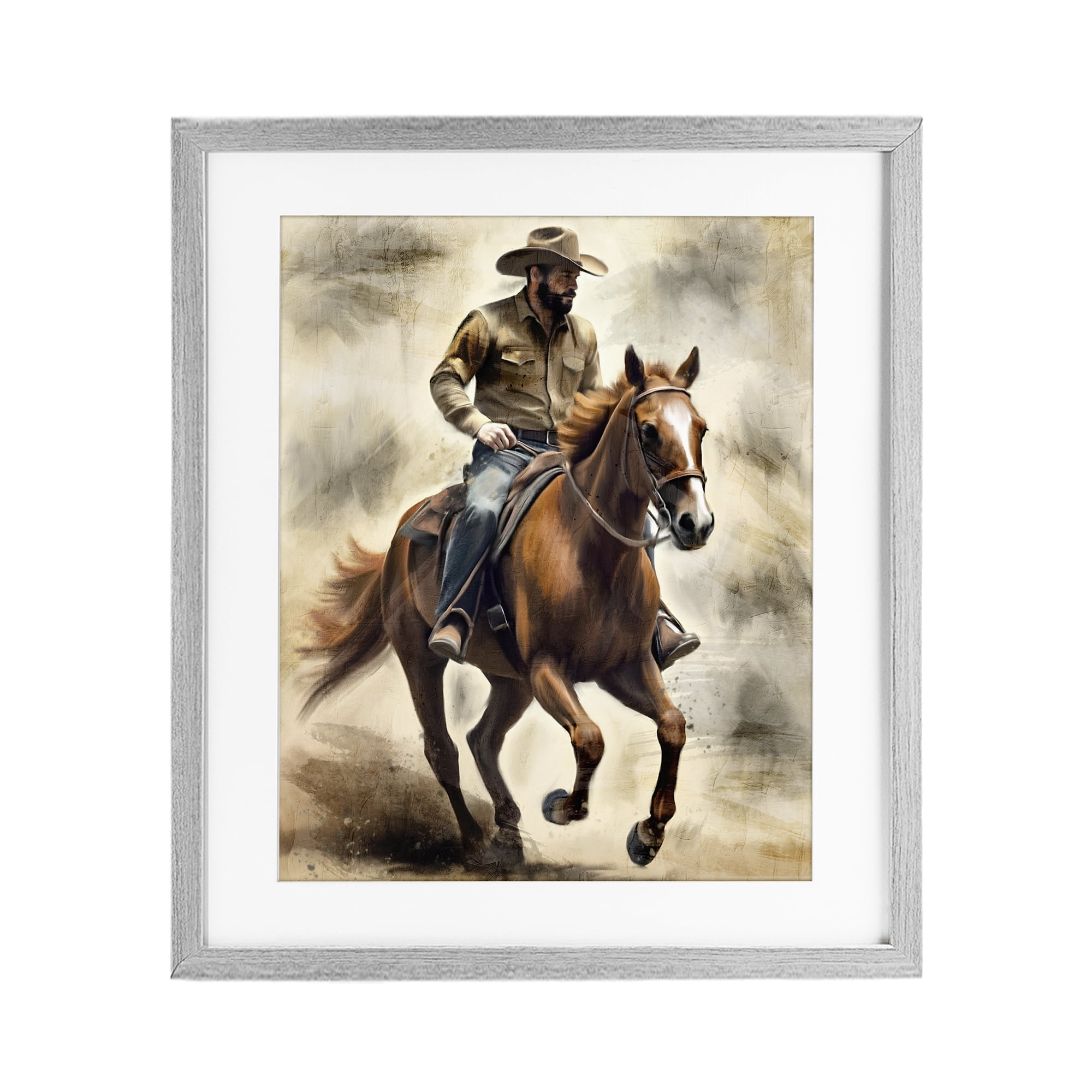 Stupell Industries Gallop Horse & Cowboy Gray Framed Print Under Glass, design by Kim Allen