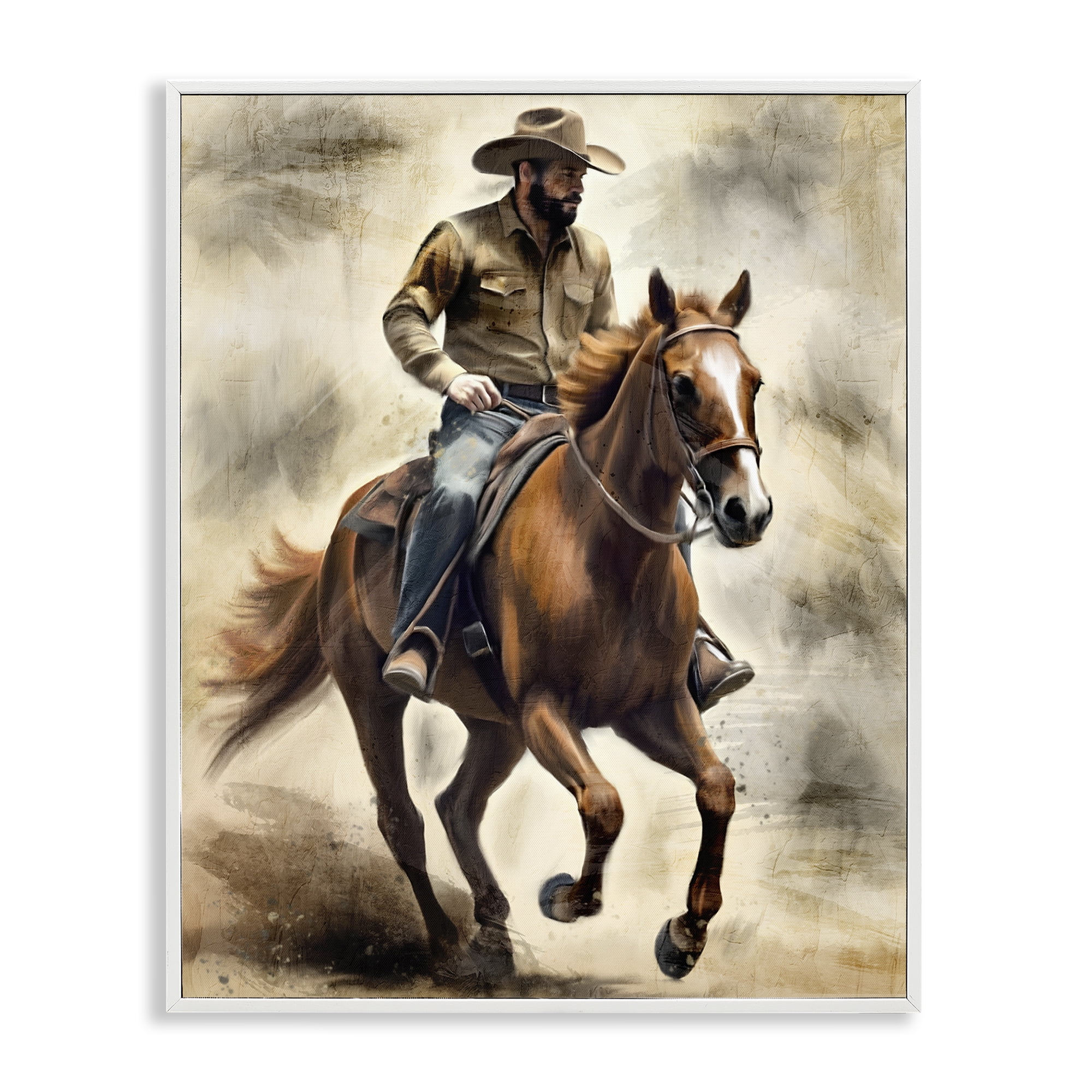 Stupell Industries Gallop Horse & Cowboy White Framed Giclee Art, design by Kim Allen