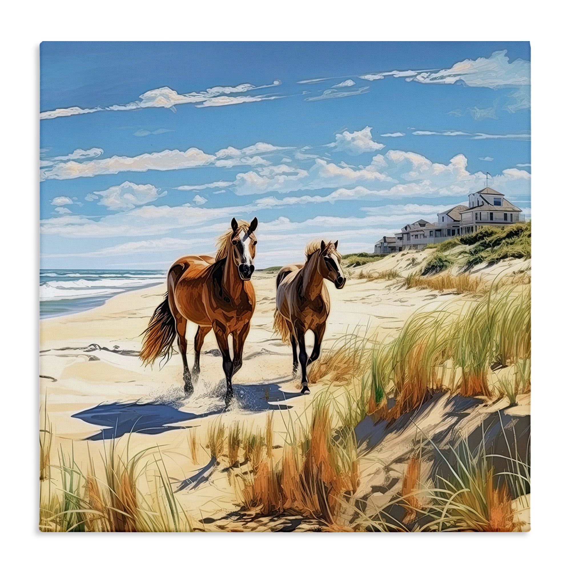 Stupell Industries Galloping Beach Horses Coastal Painting Gallery Wrapped Canvas Art Print Wall Art, 24 x 24