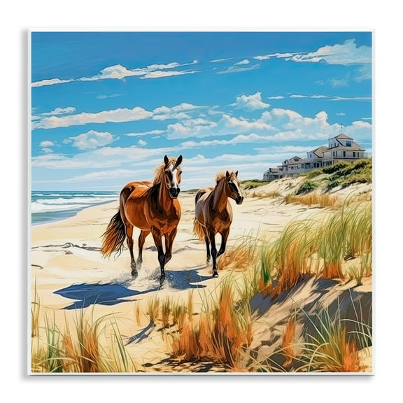 Stupell Industries Galloping Beach Horses Coastal Painting Unframed Art Print Wall Art, 12 x 12