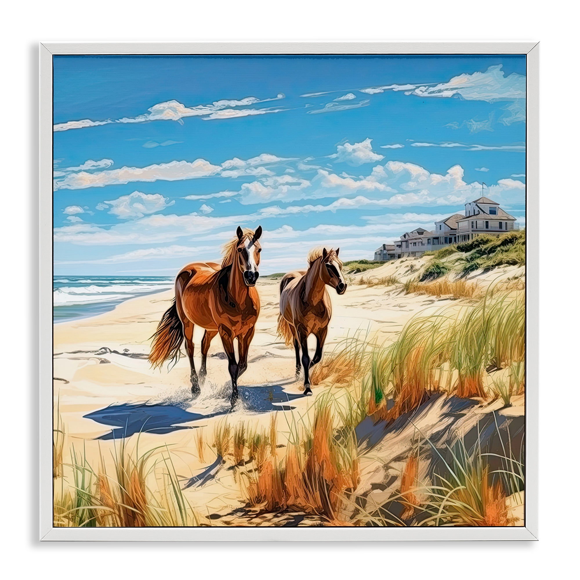 Stupell Industries Galloping Beach Horses Coastal Painting White Framed Art Print Wall Art, 12 x 12