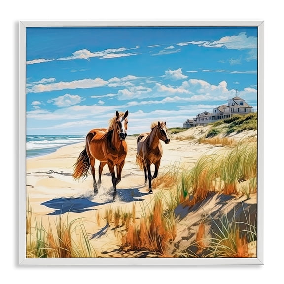 Stupell Industries Galloping Beach Horses Coastal Painting White Framed Art Print Wall Art, 12 x 12
