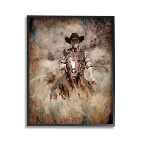 Stupell Industries Galloping Cowboy Portrait Animals & Insects Painting Black Framed Art Print Wall Art, 11 x 14