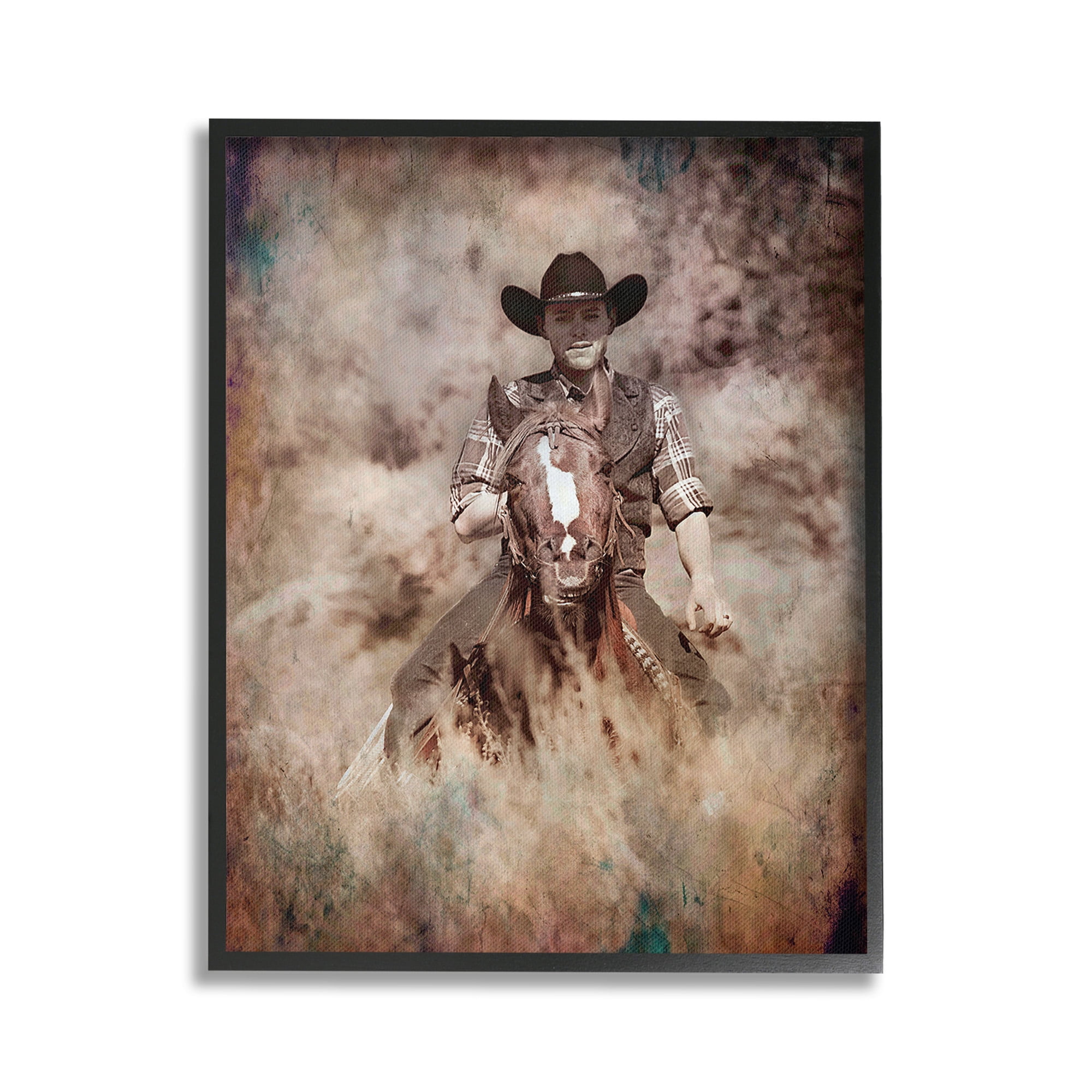 Stupell Industries Galloping Cowboy Portrait Animals & Insects Painting Black Framed Art Print Wall Art, 24 x 30