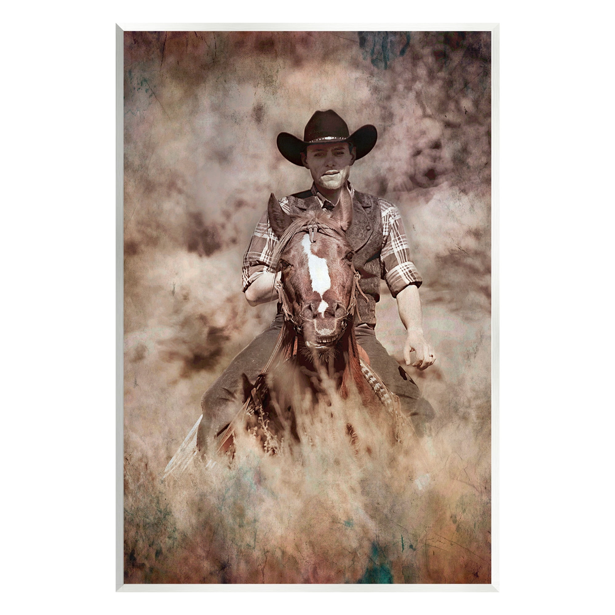 Stupell Industries Galloping Cowboy Portrait Animals & Insects Painting Unframed Art Print Wall Art, 10 x 15
