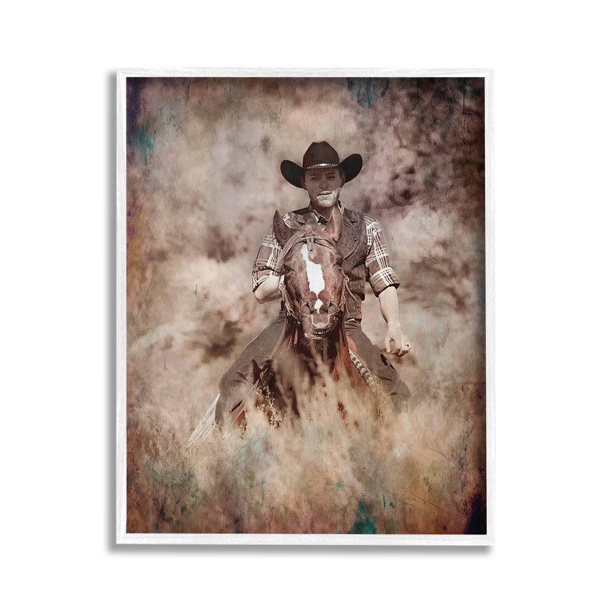Stupell Industries Galloping Cowboy Portrait Animals & Insects Painting White Framed Art Print Wall Art, 24 x 30