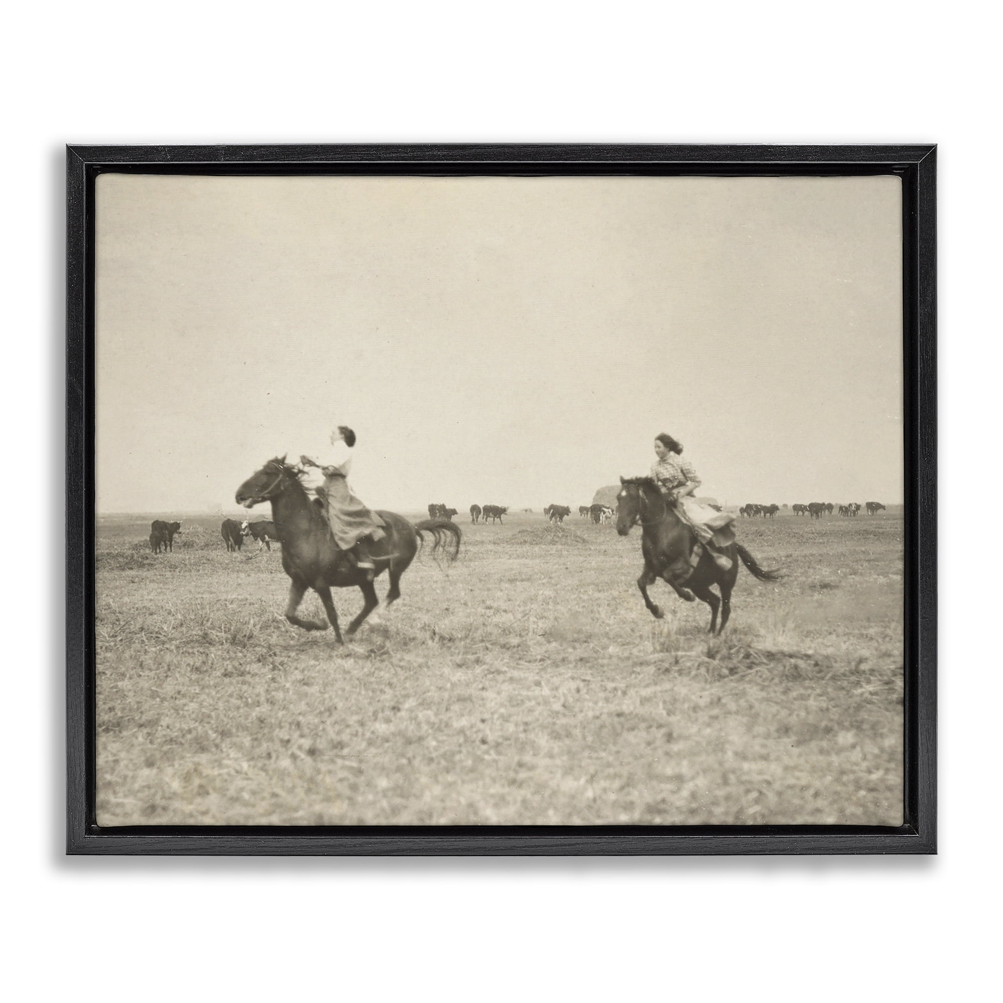 Stupell Industries Galloping Cowgirl Friends Animals Photography Black Floater Framed Canvas Art Print Wall Art, 21 x 17