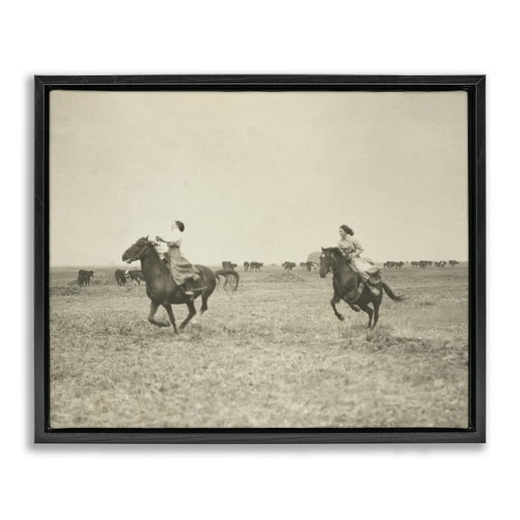 Stupell Industries Galloping Cowgirl Friends Animals Photography Black Floater Framed Canvas Art Print Wall Art, 21 x 17