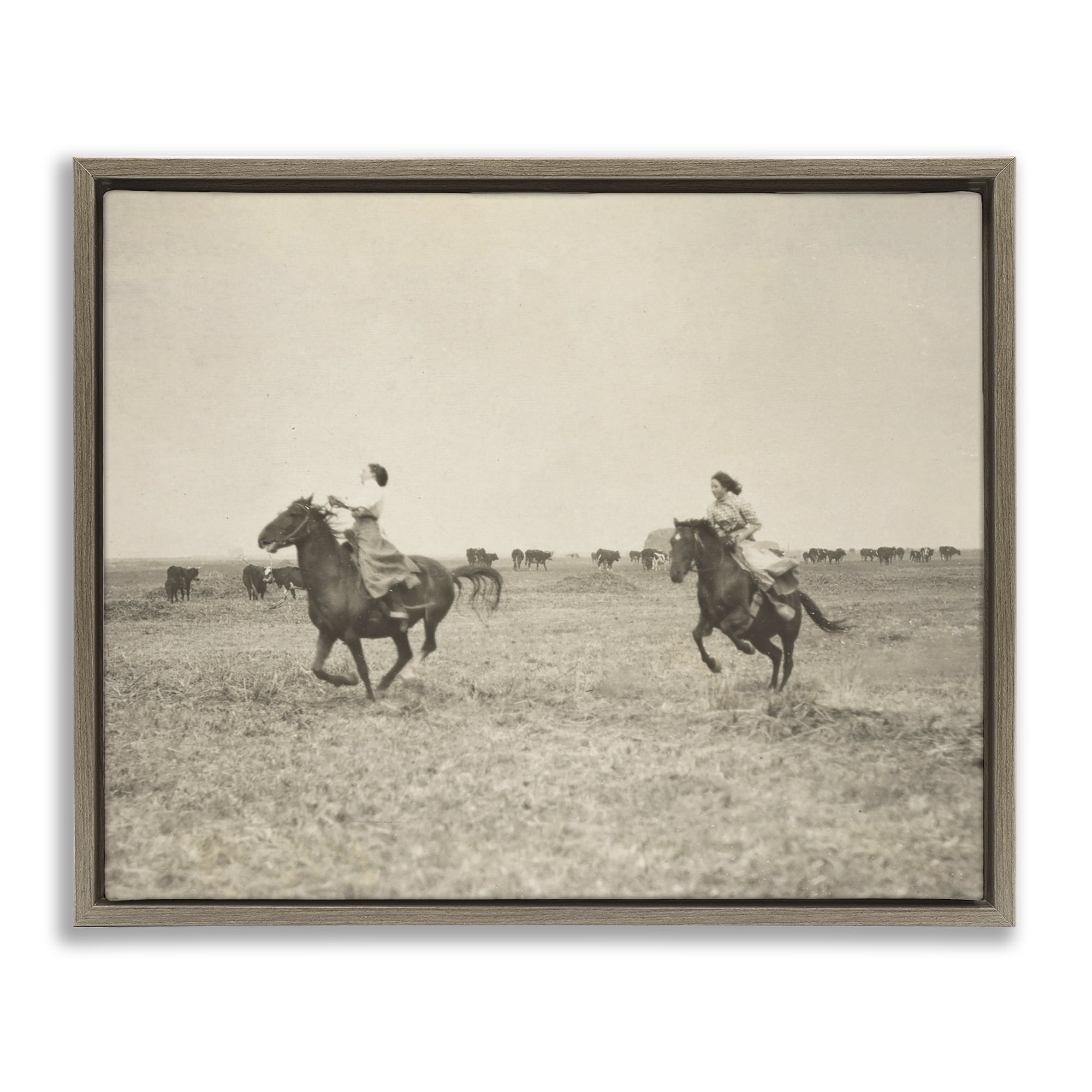 Stupell Industries Galloping Cowgirl Friends Animals Photography Brown Floater Framed Canvas Art Print Wall Art, 31 x 25