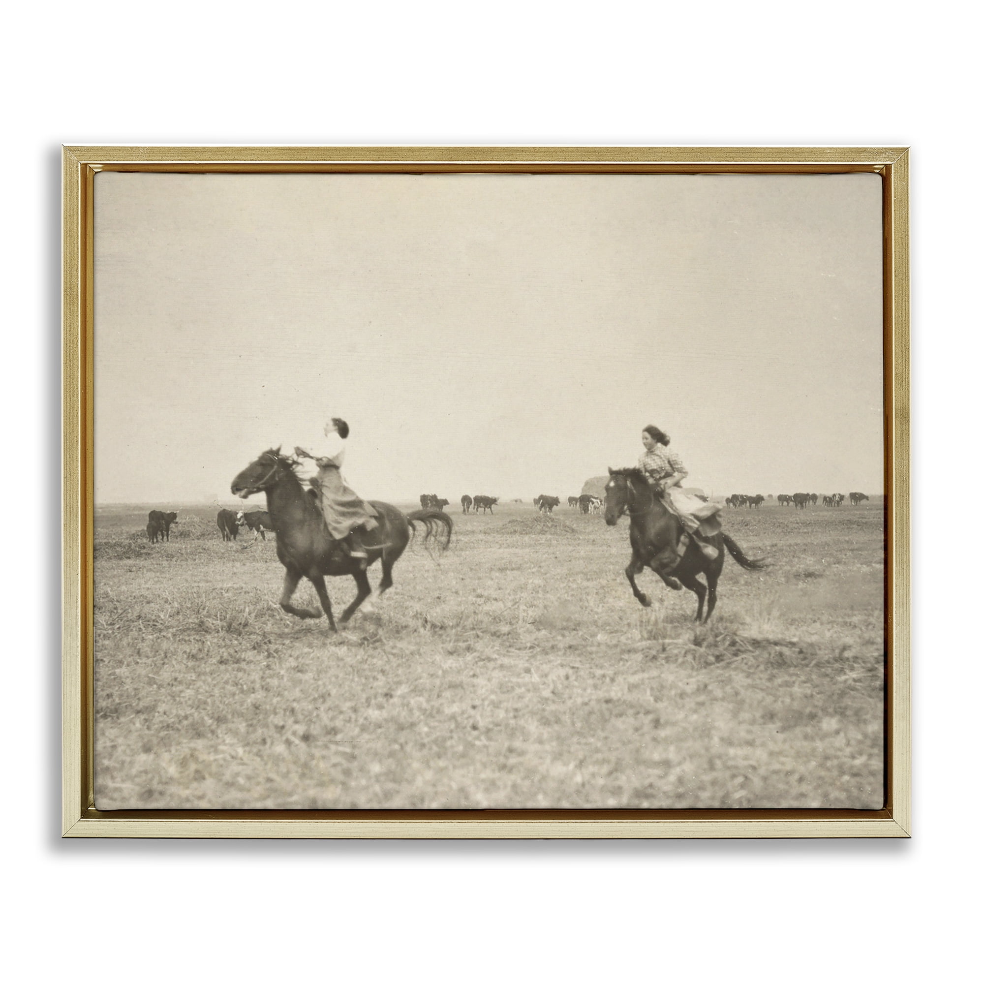 Stupell Industries Galloping Cowgirl Friends Animals Photography Gold Floater Framed Canvas Art Print Wall Art, 31 x 25