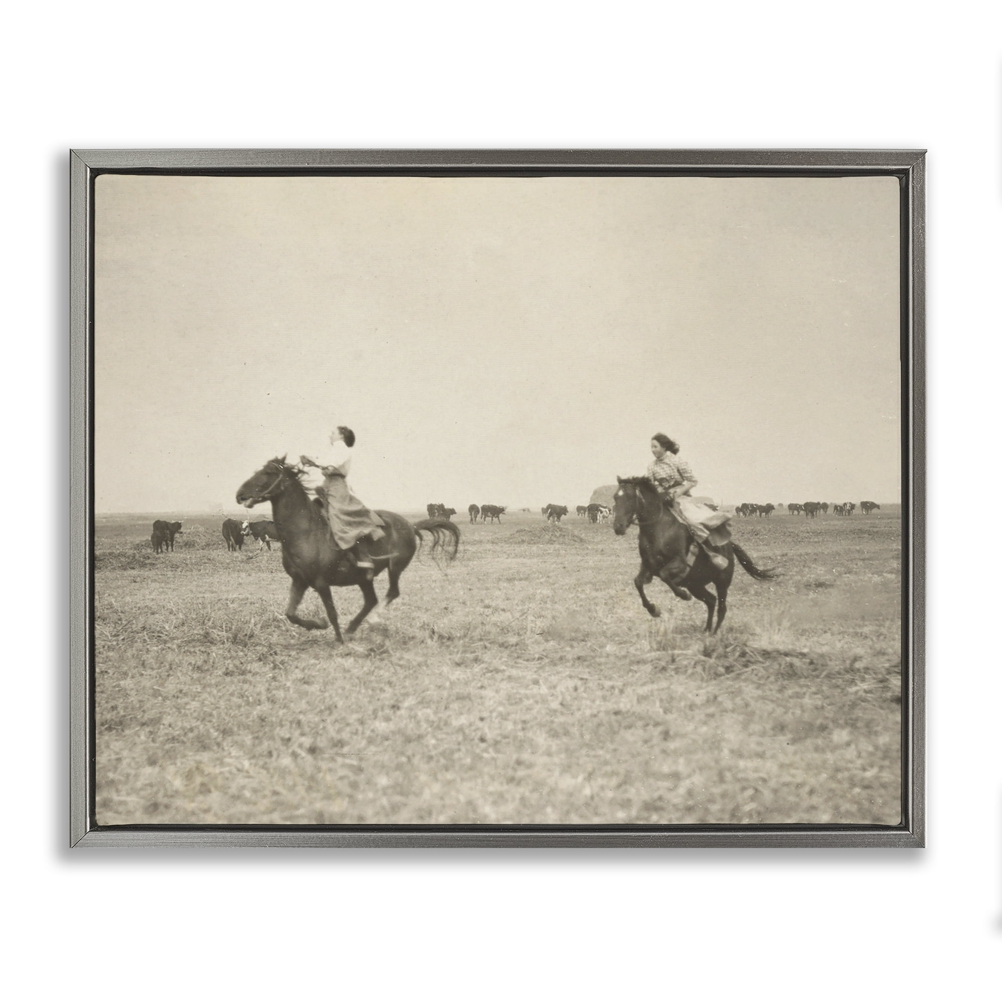 Stupell Industries Galloping Cowgirl Friends Animals Photography Gray Floater Framed Canvas Art Print Wall Art, 21 x 17