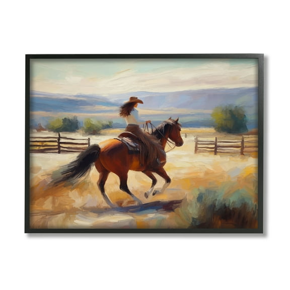 Stupell Industries Galloping Cowgirl Landscape Animals & Insects Painting Black Framed Art Print Wall Art, 14 x 11